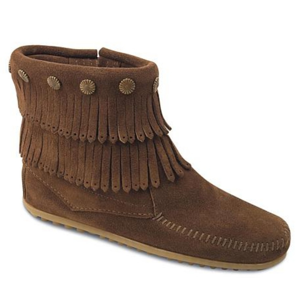 Minnetonka fringe booties suede brown 7.5